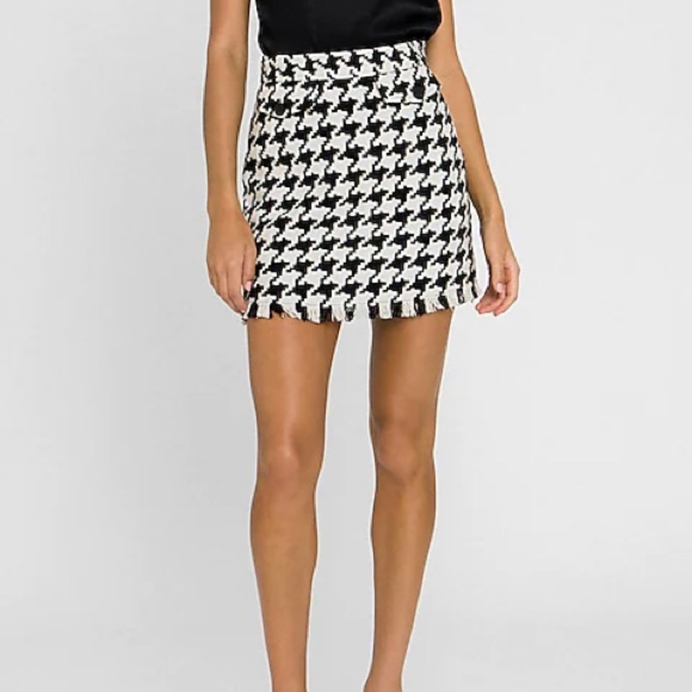 Tweed Houndstooth High Waisted Skirt
